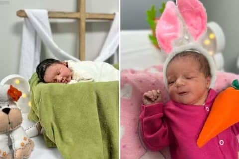 Bebês vestidos de esperança hospital de Goiás realiza ensaio fotográfico temático de Páscoa com recém-nascidos