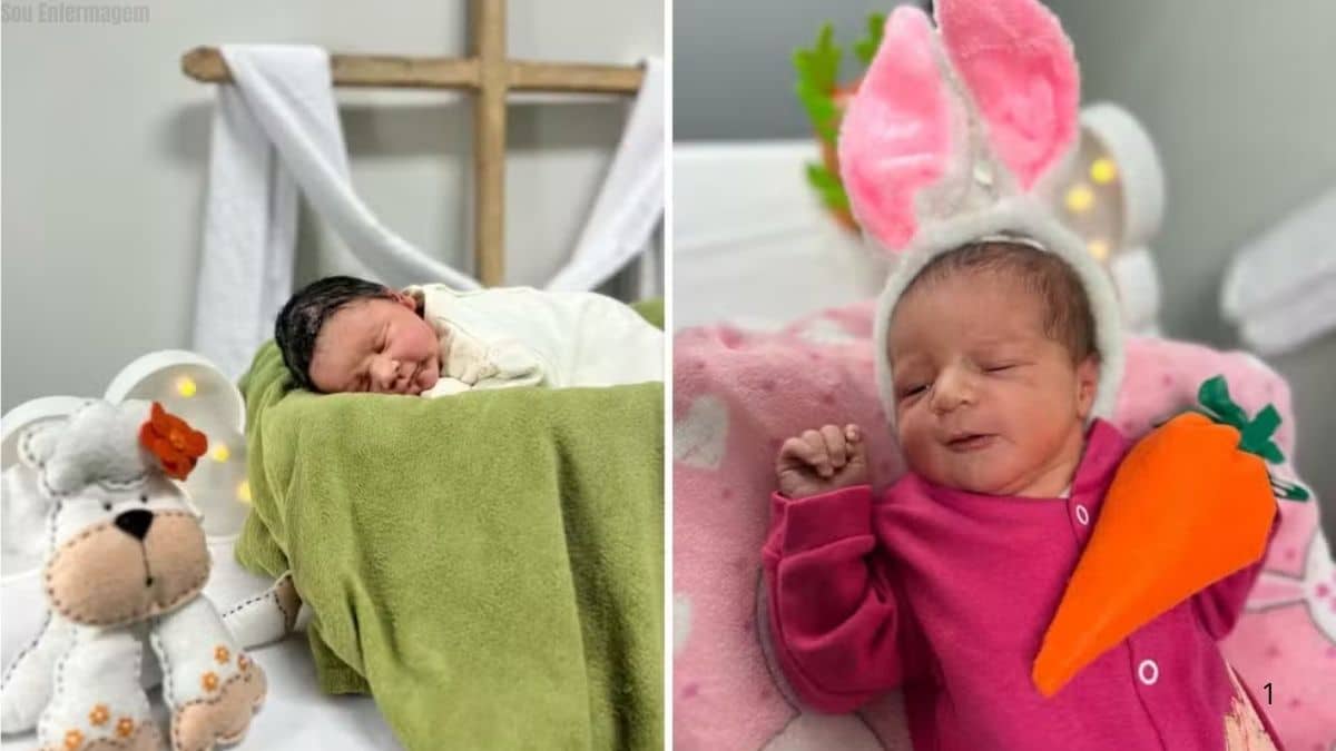 Bebês vestidos de esperança hospital de Goiás realiza ensaio fotográfico temático de Páscoa com recém-nascidos