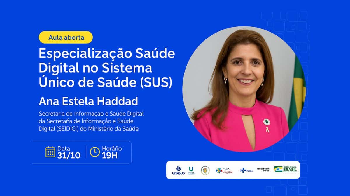 O Brasil dá mais um passo rumo à transformação digital da saúde pública. A especialização “Especialização em Saúde Digital no Sistema Único de Saúde (SUS)” foi lançada em parceria entre a UNA-SUS, a Universidade Federal do Maranhão (UFMA) e a Secretaria de Informação e Saúde Digital (SEIDIGI) do Ministério da Saúde. Acontece hoje (31) a aula inaugural.