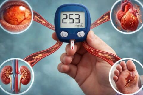 Pessoa mede a glicemia no dedo com glicosímetro para controle do diabetes