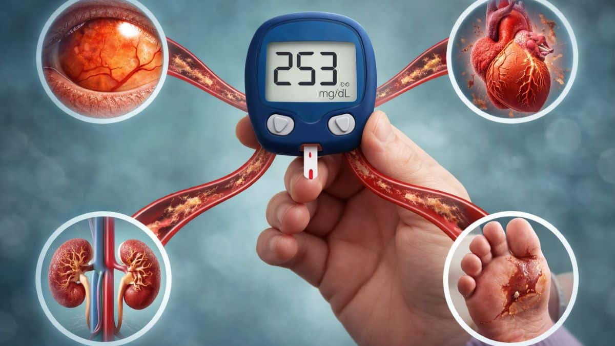 Pessoa mede a glicemia no dedo com glicosímetro para controle do diabetes