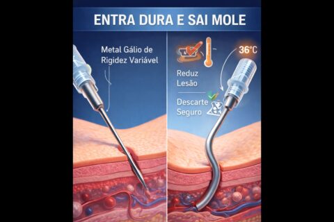 Com a rigidez variável, a agulha tende a se adaptar ao tecido, dobrando em vez de “rasgar” estruturas internas em situações de movimentação.