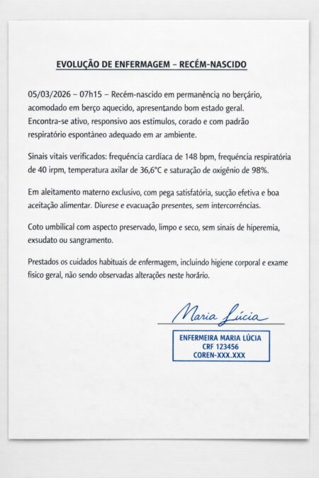 Evolução de enfermagem do recém-nascido mostra como o cuidado técnico nos primeiros dias de vida faz toda a diferença