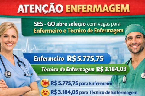 Goiás abre seleção na saúde com salários de até R$ 5,7 mil para Enfermagem